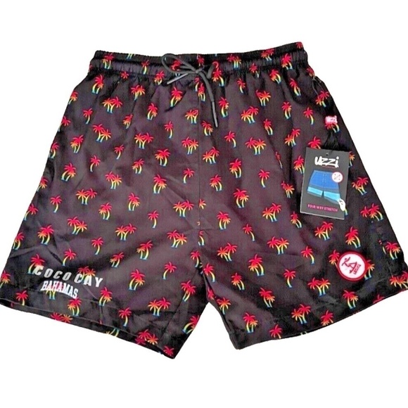 Uzzi Men's Coco Cay Swim Trunks; Black w/ Rainbow Palm Trees; Size M; NWT ($50) - Picture 1 of 6